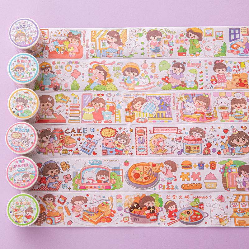 Pequeñas flores de aceite especial de mano cinta adhesiva rollo completo de pegatinas de mano material decoración de dibujos animados para niños lindos y cinta adhesiva de papel