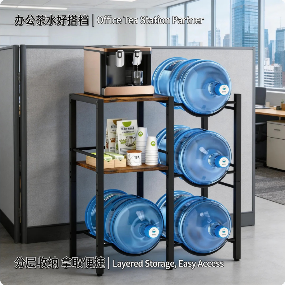 Cross-border direct supply of bottled water storage racks for home and office use, floor-standing multi-layer double-sided bottled water storage racks