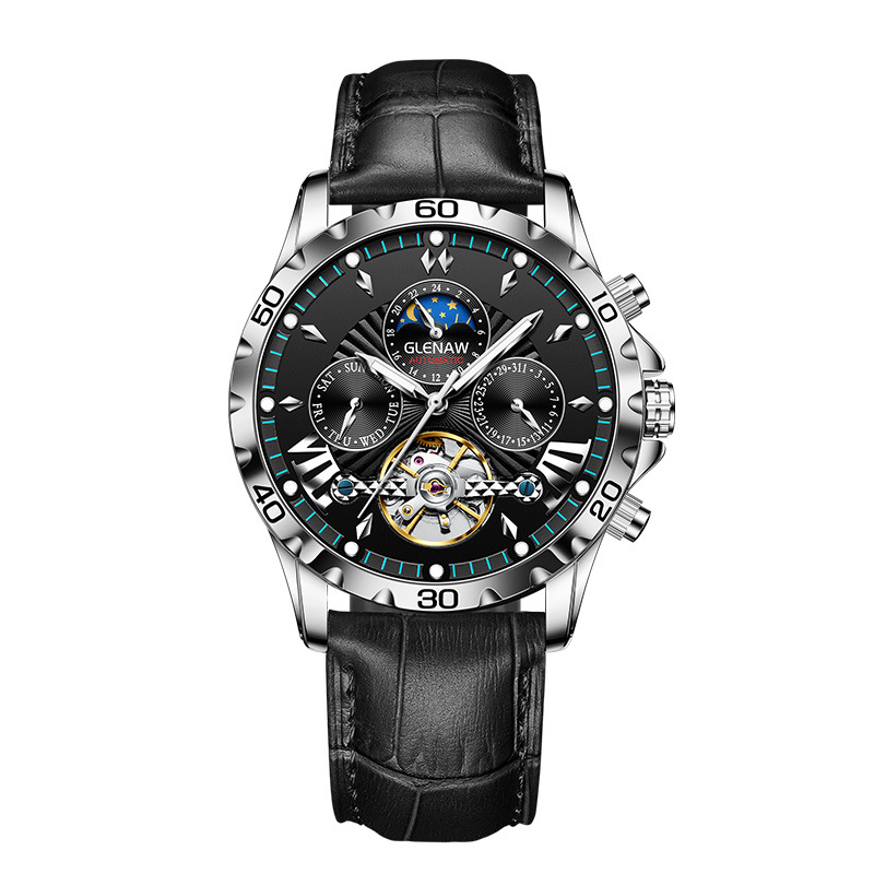 Đồng hồ nam automatic skeleton lộ máy Glenn – dây da/dây thép, chống nước, dạ quang