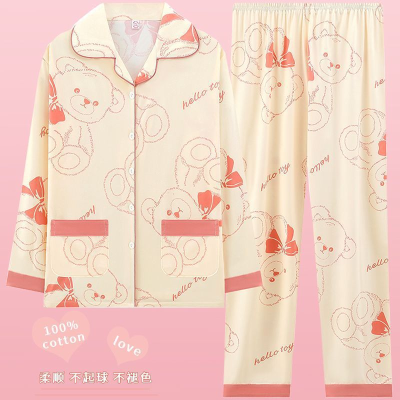 Pijamas de algodón para mujeres de mediana edad, madres, pantalones de mangas largas, camisas más grandes que se pueden usar en el exterior, set de ropa de casa