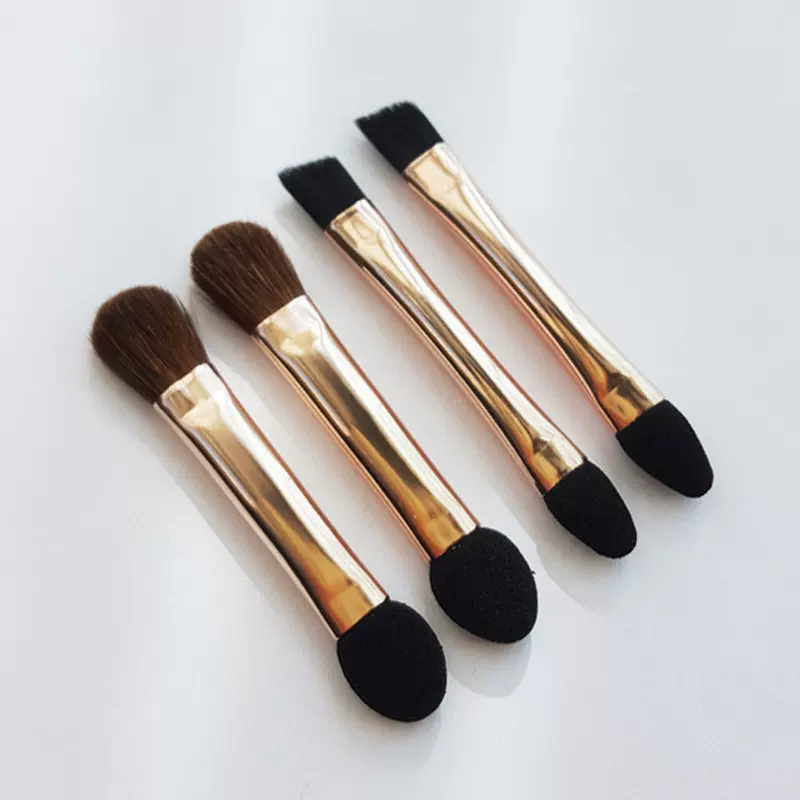 爆款小马毛双头眼影刷刀型眉刷双头海绵眼影棒金色化妆刷子眼影包