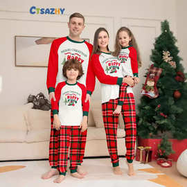 tiktok欧美新款 Merry Christmas字母 圣诞树 礼物数码印花亲子装