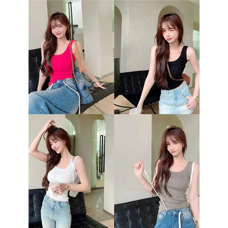 Kaka Women's Official Flagship Authentic Anti-Exposure Double U-Neck Vest Camisole Solid Color Summer Sleeveless T-Shirt Top Trend