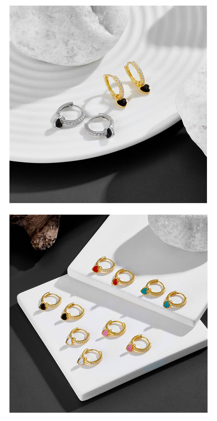 fashion heart-shaped earrings ear buckle drop oil copper earrings