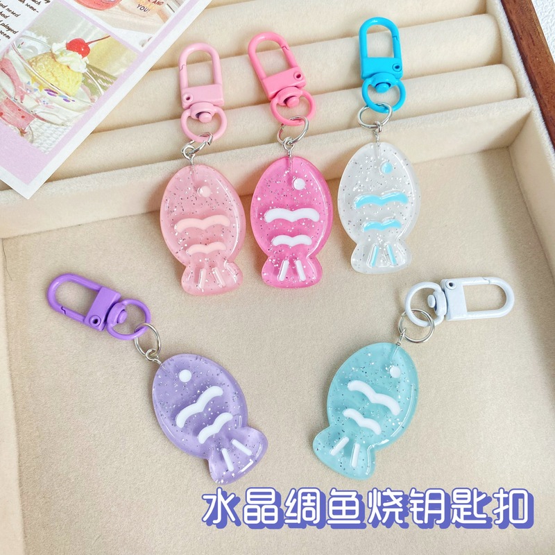 Cute Crystal Color Fish Keychain Sweet Girl Heart Japanese Pendant Ins Couple Girlfriend Gift Jewelry
