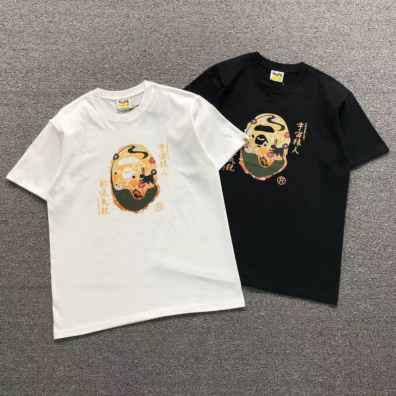 Cross-Border Wholesale 26 Years of Spring and Summer Fashion Brand Bape Men's Printed Short-Sleeve Shark T-Shirt 260 High-Weight Half-Sleeve