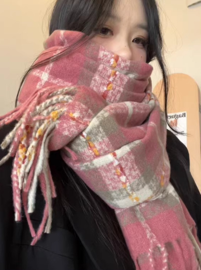 围巾女冬季高级感彩色围巾毛毛流苏大披肩保暖百搭氛围感条纹围脖|undefined