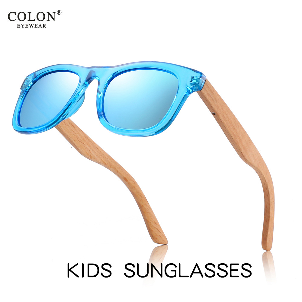 2021廠家批發(fā)新款炫彩鏡片男孩女孩兒童太陽鏡木質(zhì)偏光時(shí)尚眼鏡