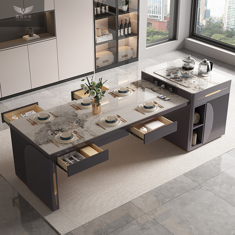 Mesa de comedor retráctil, mesa de comedor doméstica de lujo ligera, mesa de comedor de roca integrada, combinación de mesa de comedor de alta calidad, simple y multifuncional.