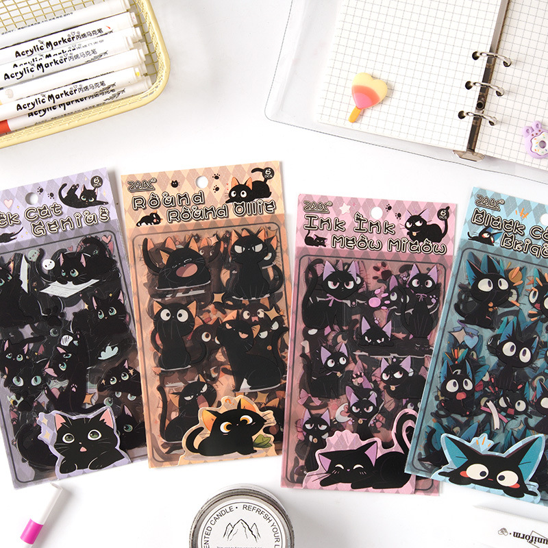 Hakimi Meow Series Cartoon Cat Theme Pet Impermeable Transparente Cuenta de mano Etiqueta de hoja plana Etiqueta de decoración de diario de bricolaje