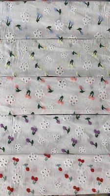 春夏棉布打孔绣花面料 樱桃刺绣镂空花边面料 连衣裙衬衫礼服面料|ru