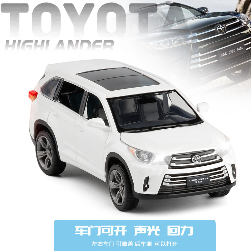 JKM1/32 Toyota Highlander SUV off-road vehicle acousto-optic pull-back force six-drive simulation alloy car model