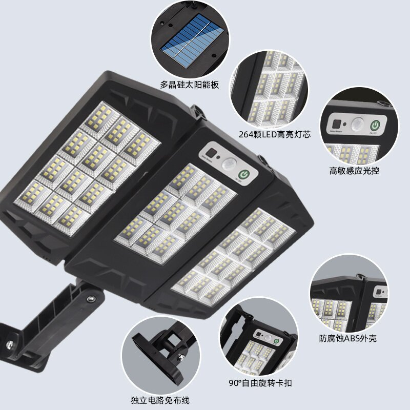 국경 새로운 태양 3 헤드 벽 램프 인체 유도 야외 접이식 조명 제어 조절 가능한 LED 정원 조명