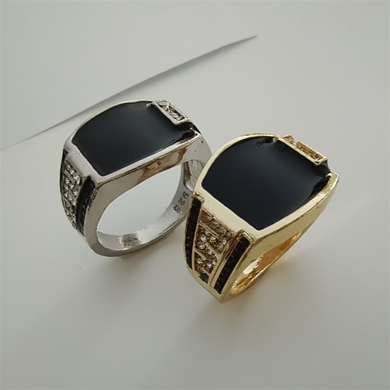 Alloy Material Geometric Pattern Men's Gender Simple Style Geometric Alloy Inlay Gem Rhinestones Men's Rings