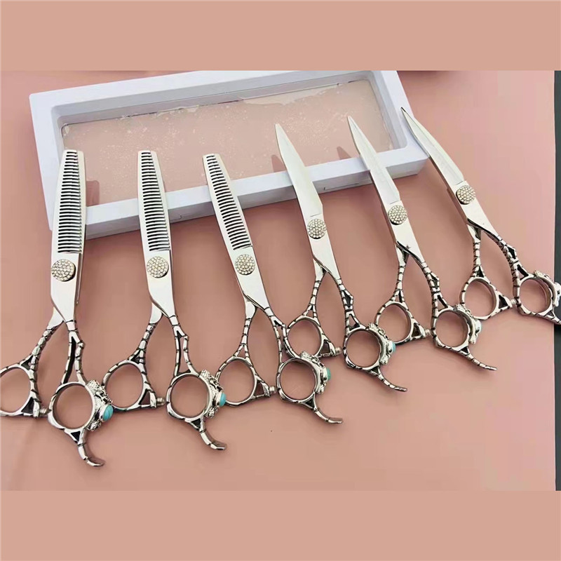 440C剪刀批发 高档美发剪刀 牙剪 平剪 理发剪刀 镂空手柄 宝石