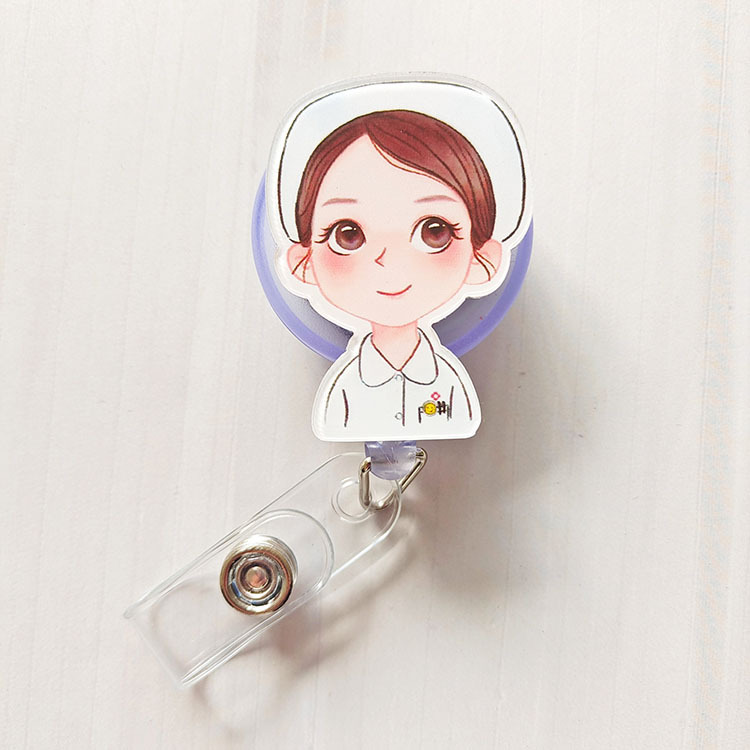 Nueva linda moda coreana de dibujos animados hebilla fácil de tirar tarjeta de trabajo clip de insignia certificado hebilla telescópica clip de insignia al por mayor