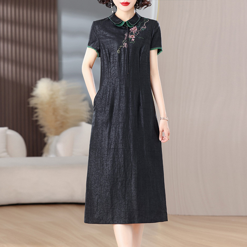 品牌夏季新款香云纱真丝中老年连衣裙女2025新中式妈妈装改良旗袍|undefined