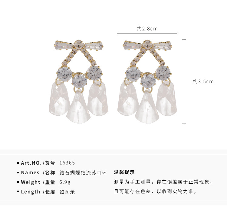 Korean Zircon Crystal Bow Tassel Transparent Water Drop Gemstone Earrings display picture 1