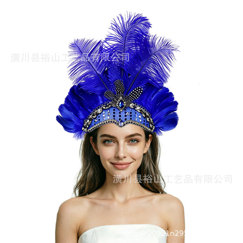 Trendy and popular Halloween and Horse Racing Festival headbands, head flowers, performance feather hair accessories, carnival headwear
