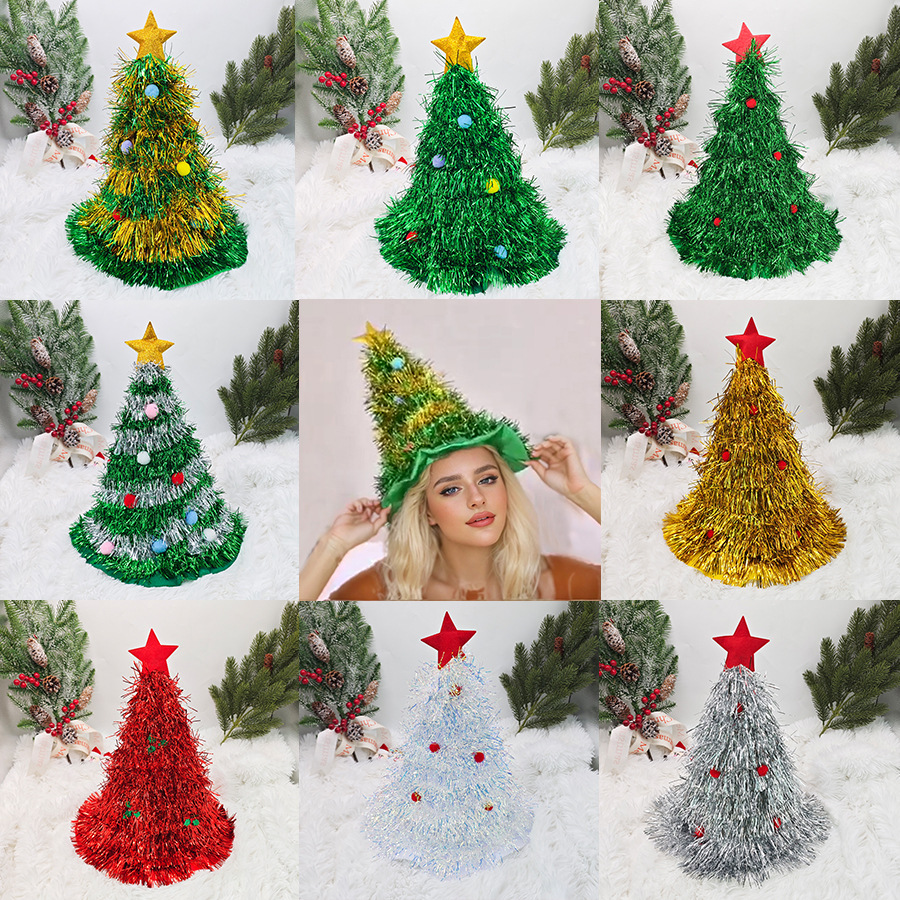 Navidad Sombrero del árbol de Navidad verde cebolla seda Sombrero de Navidad columpio mágico verde madder lana raya Sombrero de Navidad
