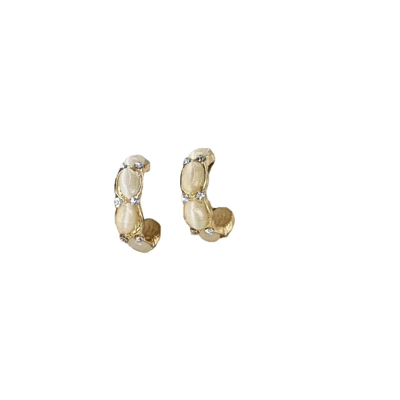 South Korean fashionable goods, earrings, bamboo silver needle, micro incrustation, 925 sample silver, cat's eye