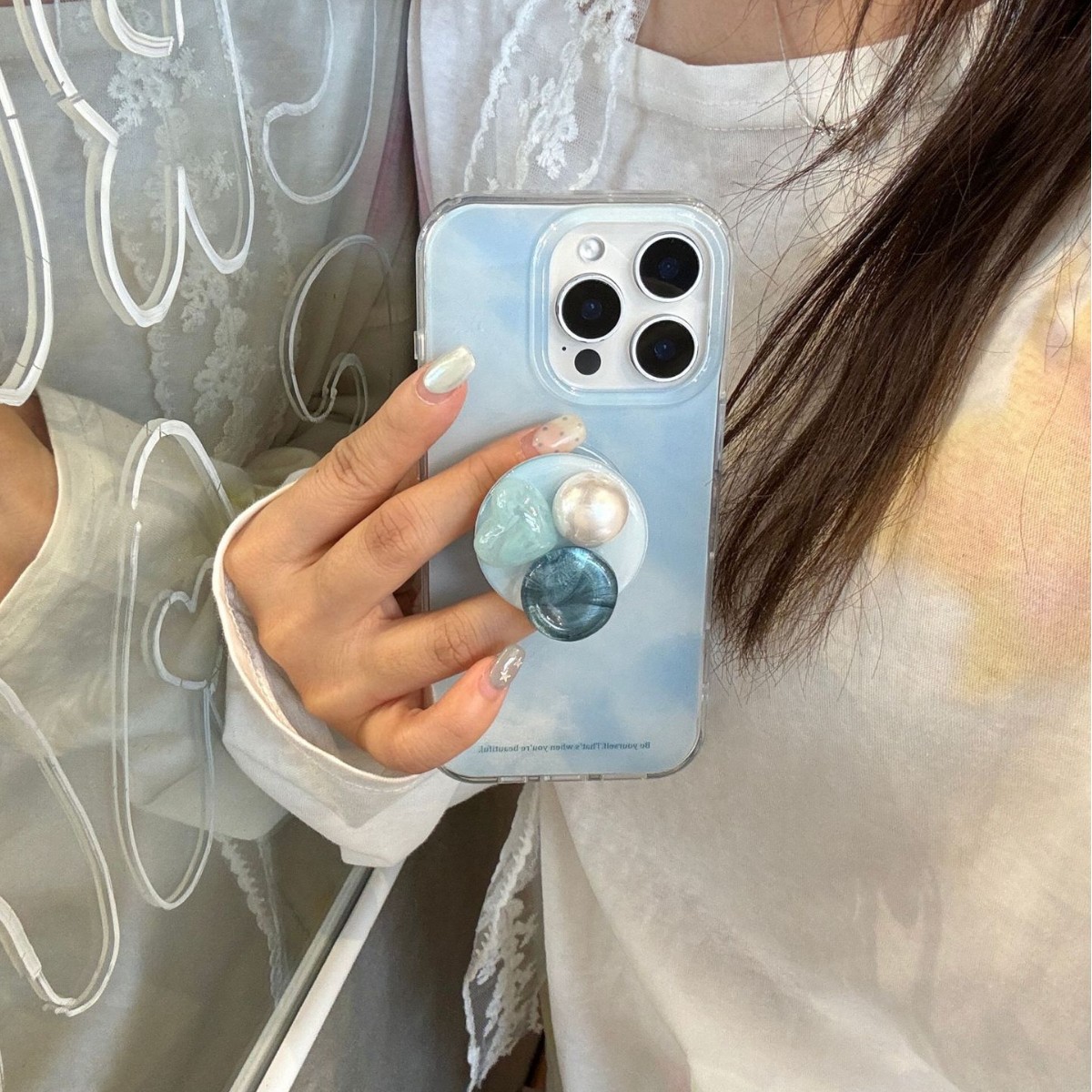 Soporte de piedras preciosas-pintura al óleo azul difuminado YM