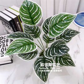 仿真植物绿植盆栽装饰假叶子龟背叶春雨叶植物墙配材12头过胶叶子