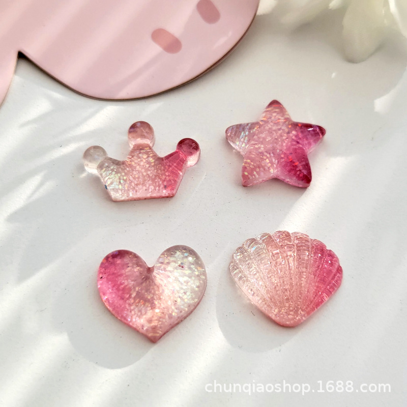 经典爱心皇冠树脂配件可爱细粉贝壳DIY饰品发夹玩具服饰装饰材料