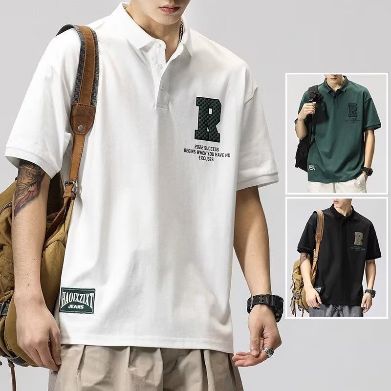 Japanese Polo Shirt Short-sleeved Lapel T-shirt Men's Design Sense Niche Loose High-end Sense New-style Handsome Workwear Shirt T-shirt