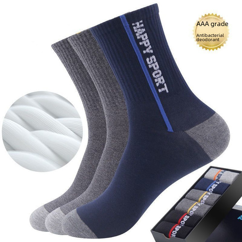Men's Mid-Calf Socks Spring and Summer New Men's Mid-High Calf Socks Long Socks Casual Deodorant Absorbent Happy Sports Socks