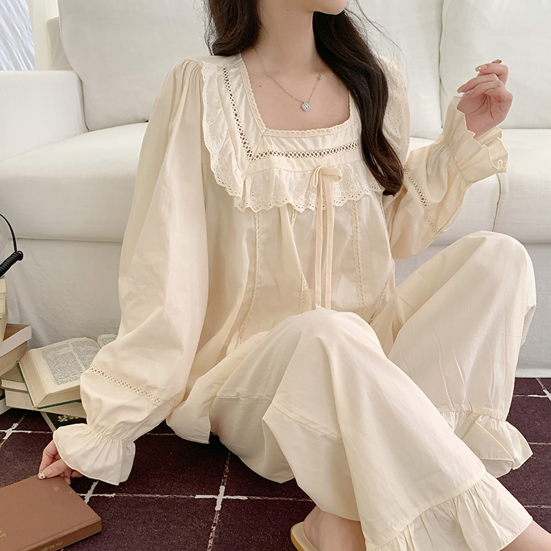 韩系纯棉睡衣女秋季甜美可爱公主风家居服可外穿全棉套装长袖批发