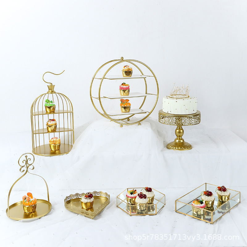 Estante de pastel creativo europeo de postre de metal de decoración estante de exhibición de hotel buffet comida fría mesa de té image 15