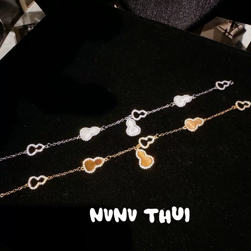 珠宝虎眼石贝母葫芦福禄宝石手链 新中式 蓝松石点钻葫芦手链叠戴