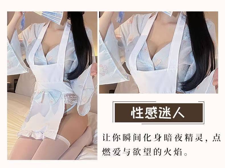 Milk Bunny Maid Uniform Nightgown, Cute Rabbit Print Sleep Dress with Bowknot, One Size Pink — detail image 10