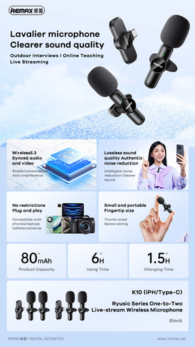 REMAX Ruiyin wireless one-to-two live broadcast lavalier microphone portable live broadcast mini small microphone