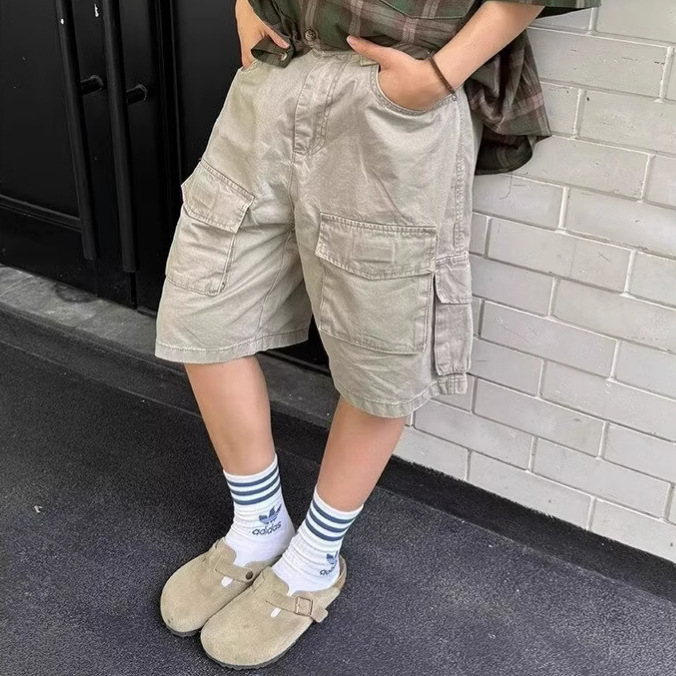 Vintage Washed Distressed Multi-Pocket Cargo Shorts Men Japanese Style Summer High Street Casual Loose Straight Five-Point Shorts Trendy