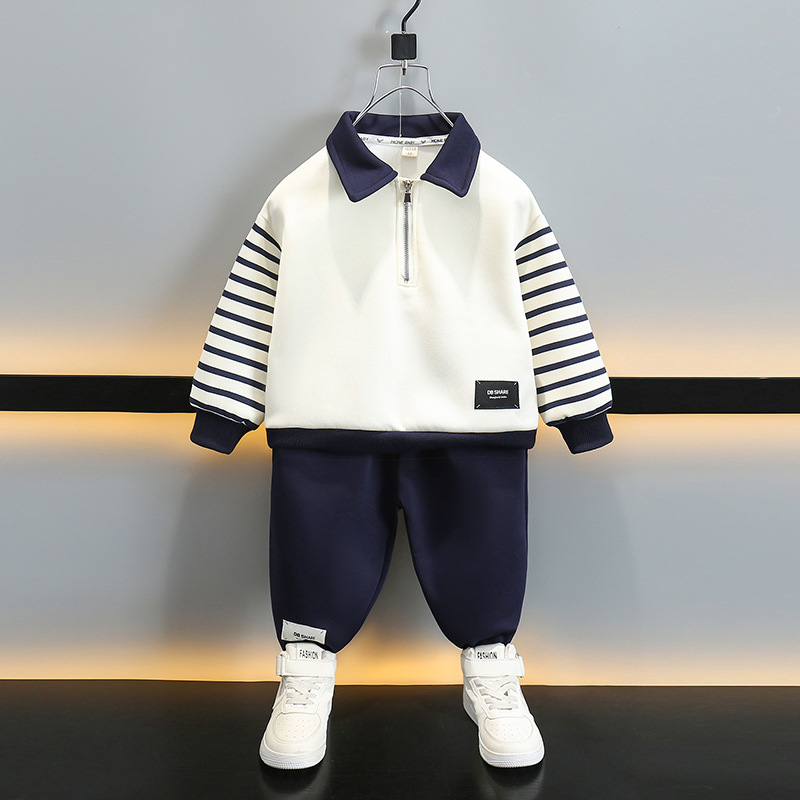 소년의 가을 폴로 셔츠 세트 2024 새로운 소년 봄과 가을 세련된 유행 옷 어린이 가을 탑