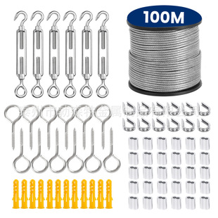 Stainless steel coated wire rope suspension kit outdoor string lamp thimble hook tightener cable railing kit