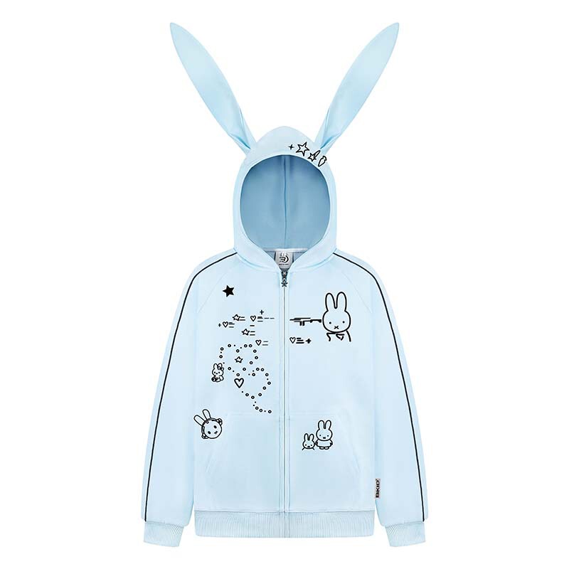 2026 Spring New High Street American College Style Color-Blocking Long Hooded Sweatshirt with Rabbit Ear Embroidery for Men