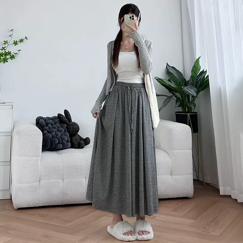 福利！2025秋季半身裙女中长款裙子高腰垂感慵懒风大摆A字糯米裙