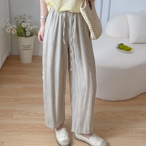 Laycel Tencel Linen Purple Women's Summer Thin High-Waisted Loose Petite 9/10 Straight Leg Pants