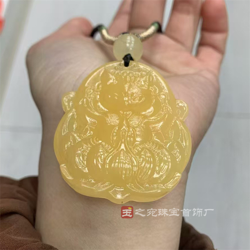 厂家批发天然阿富汗玉九尾狐吊坠桔子玉黄玉九尾狐藕粉玉挂件