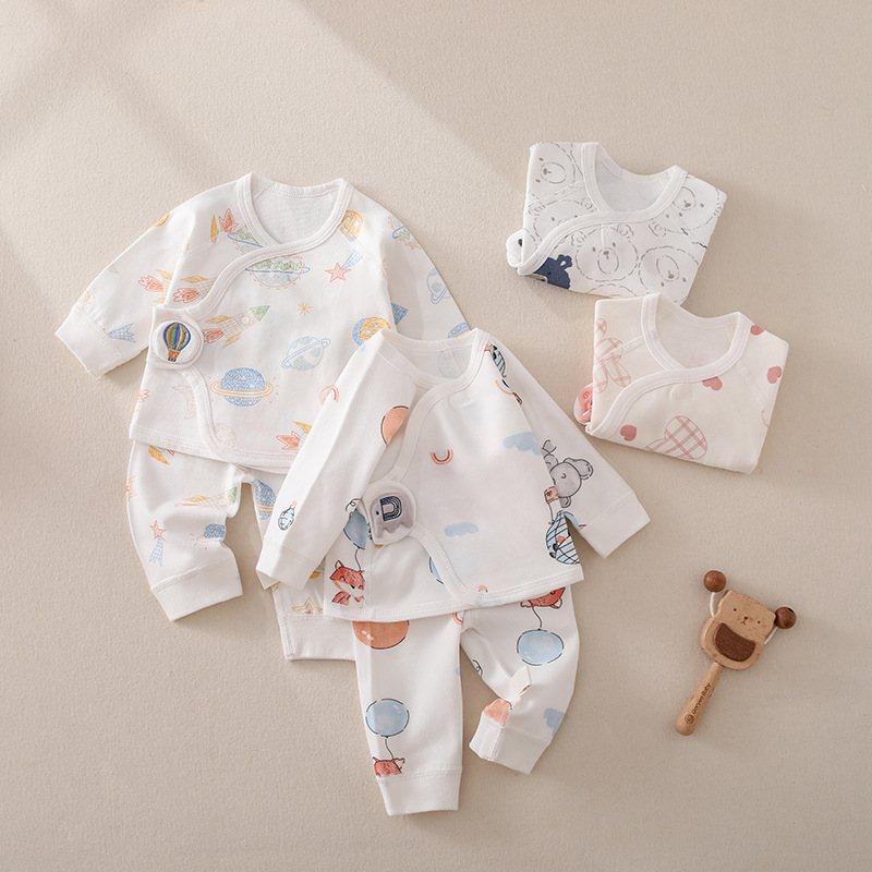 Ropa de bebé recién nacido Heshang ropa media espalda ropa pantalones de dos piezas de algodón puro bebé conjunto cuatro estaciones traje de recién nacido