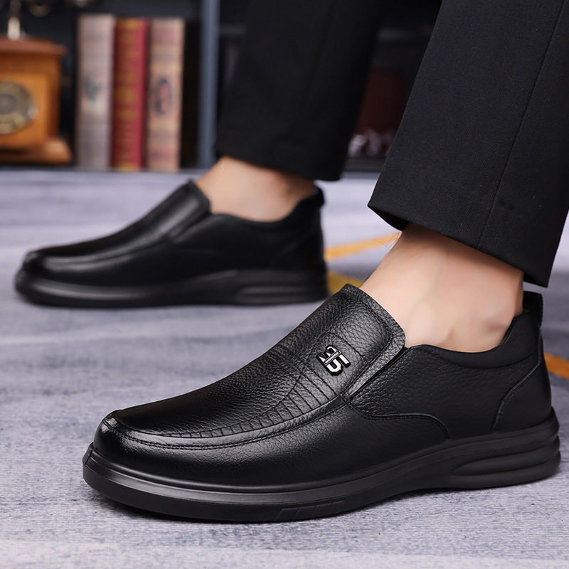 Giày da nam da bò lớp đầu tiên đế mềm, giày lười da thật thoáng khí cho nam trung niên và người lớn tuổi — DT3702 màu nâu, DT3702 màu đen