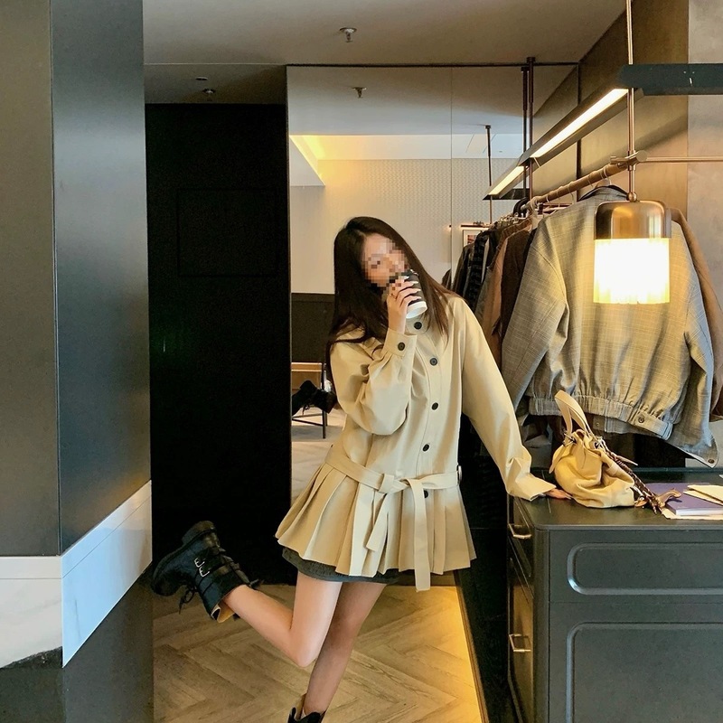 条纹立领风衣女短款秋季新款收腰系带显瘦休闲短外套百搭修身遮肉|undefined