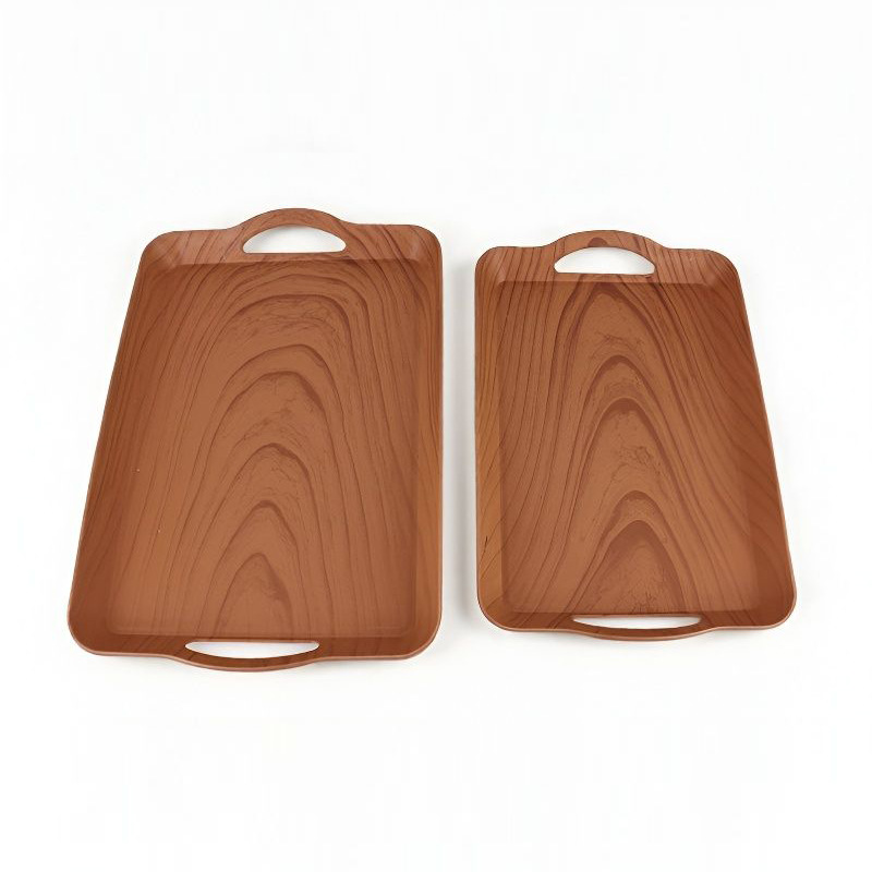 Plastic Double-Eared Wood Grain Tray Rectangular Tray Tea Tray Creative Fruit Tray Baking Bread Tray Foreign Trade Cross-Border Export