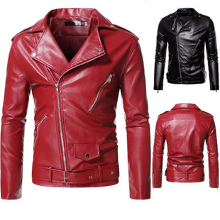 Foreign Trade Men's Leather Clothing Autumn and Winter New Amazon Solid Color Casual Youth Men's Lapel Motorcycle PU Leather Jacket Coat