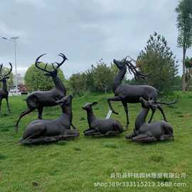 户外铸铜鹿雕塑纯铜麋鹿梅花鹿公园草坪绿地装饰园林景观铸铜动物