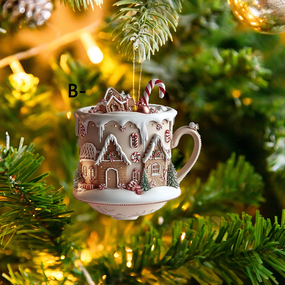Colgante de Navidad transfronteriza casa de nieve colgante de automóvil taza de café colgante colgante acrílico colgante de interior de automóvil colgante mochila
