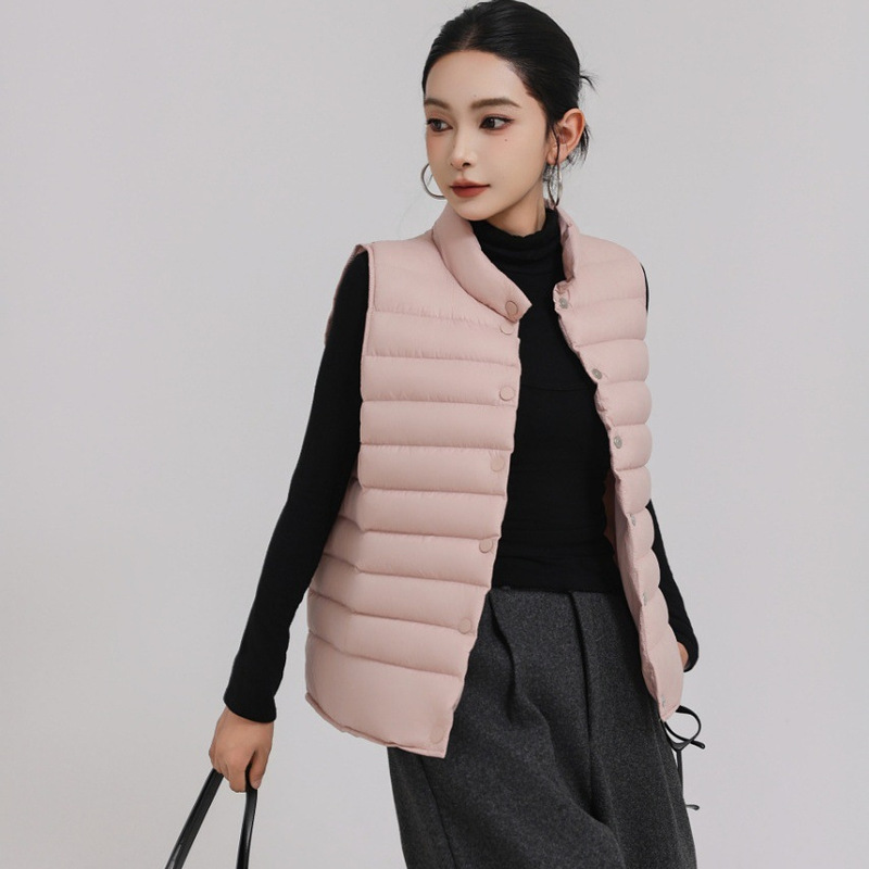 2025 New Winter down Jacket Women's White Duck down Vest Stand Collar Fashionable Short Vest Warm Jacket Vest Trendy